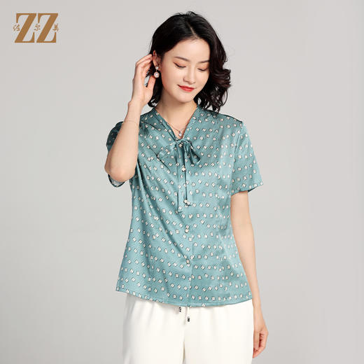 佐尔美夏季新款 桑蚕丝真丝几何图形短袖衬衣女E22CS11 商品图2