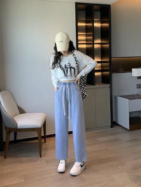 【SMASHADOW 】楔影牛仔休闲阔腿裤！专为亚洲女性体型定制，优质面料！柔软舒适，自然垂顺，轻奢质感，不挑年龄段，所有姐妹都能吼得住，松紧腰+抽绳设计，穿脱方便无束缚 修饰腿型第一名！