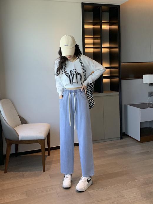 【SMASHADOW 】楔影牛仔休闲阔腿裤！专为亚洲女性体型定制，优质面料！柔软舒适，自然垂顺，轻奢质感，不挑年龄段，所有姐妹都能吼得住，松紧腰+抽绳设计，穿脱方便无束缚 修饰腿型第一名！ 商品图0