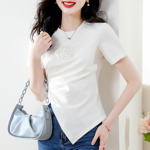 设计感重工小衫，收腰显瘦山茶花T恤上衣K-413H6582 商品图4