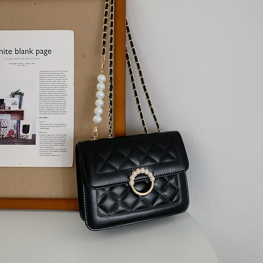 链条菱格包包女2023新款时尚韩版单肩斜挎小方包洋气珍珠女包Bags 商品图6