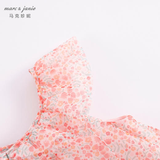 马克珍妮新款夏装 女童田园风郁金香花卉网纱连衣裙231050 商品图4
