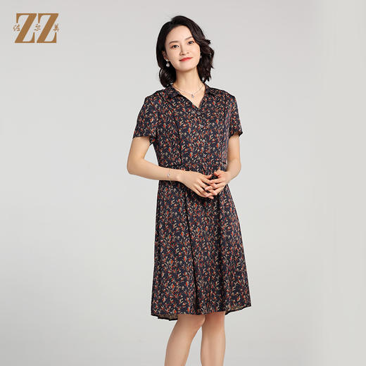 夏季新款 小碎花气质V领收腰带桑蚕丝连衣裙女E12LS91 商品图3