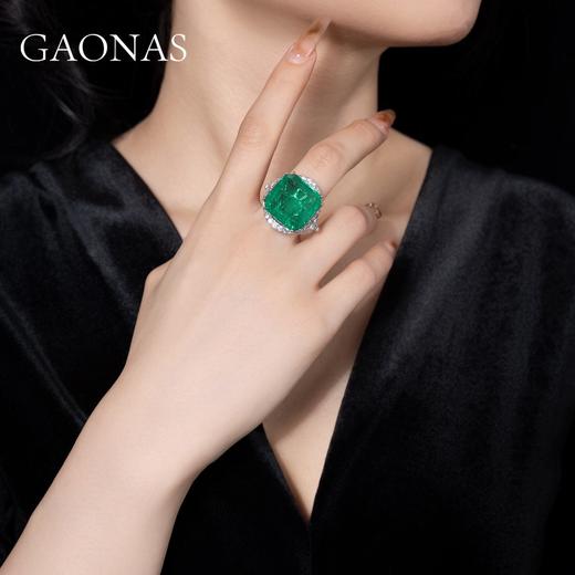 GAONAS 925银锆石戒指 富婆的霸气气场全开绿色戒指 GJ033830 商品图4