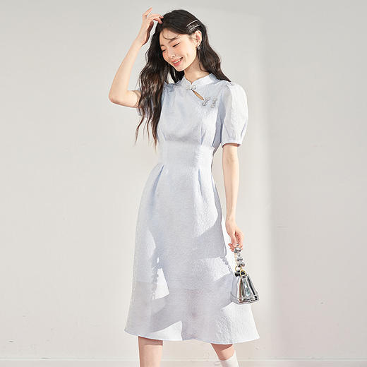 复古国风改良旗袍裙女夏季新中式长款浮雕泡泡袖连衣裙女V0930756 商品图4