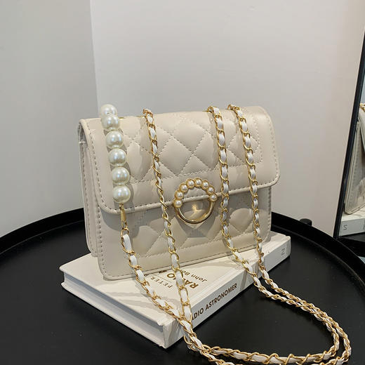 链条菱格包包女2023新款时尚韩版单肩斜挎小方包洋气珍珠女包Bags 商品图2