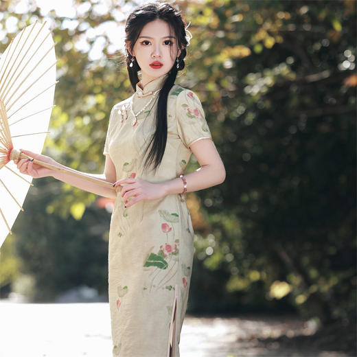 双层苎麻中长款，旗袍连衣裙SJT-349 商品图3