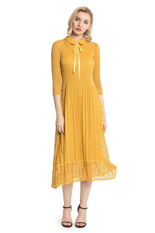 NOIR 黄色钩花镂空连衣裙 2421 商品图0