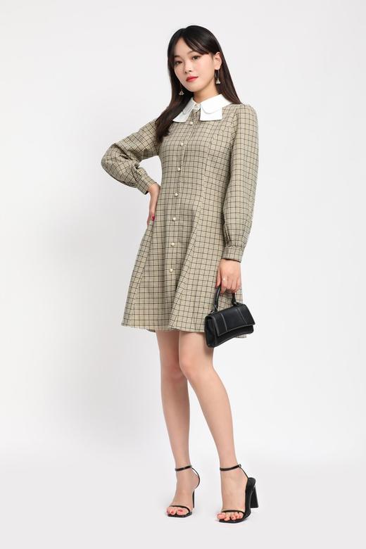 amadella 白色衬衣领珍珠扣格纹连衣裙 11909 商品图0