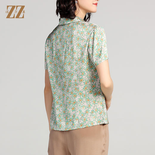 夏季新款 桑蚕丝真丝短袖小碎花衬衣女E22CS27 商品图4