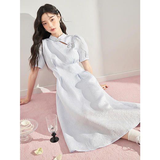 复古国风改良旗袍裙女夏季新中式长款浮雕泡泡袖连衣裙女V0930756 商品图0