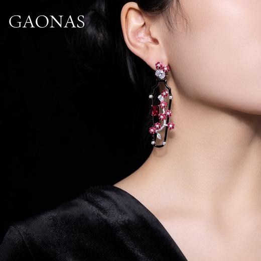 GAONAS 925银锆石耳饰 高纳仕 国风重磅花瓶红耳钉 RE114333 商品图3