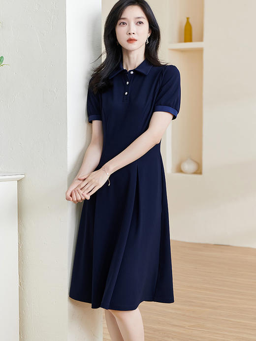 【2XL预售7天】米思阳2026夏季新款时尚通勤Polo连衣裙修身显瘦大摆中长裙子0969/1202 商品图1