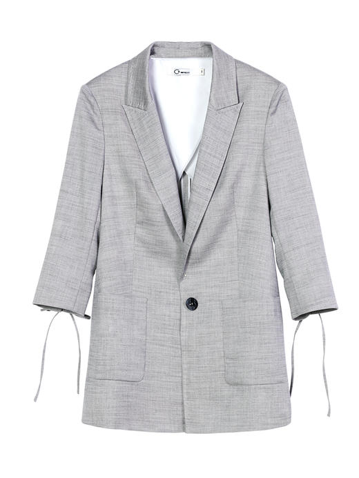 西嘉C+IMPRESS/西嘉原创仿亚麻西装套装女中长款薄款外套休闲套装 商品图3