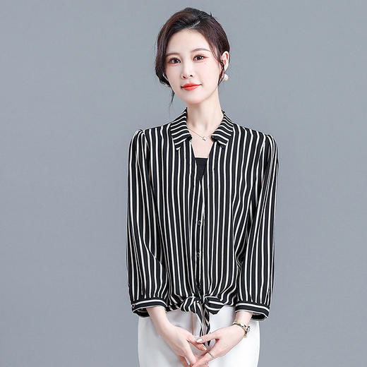 AH-23A1560-L条纹简约宽松休闲时尚雪纺衫 商品图0