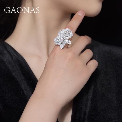 GAONAS 925银锆石戒指 高纳仕 经典玫瑰花白色开口戒WJ032633 商品图3