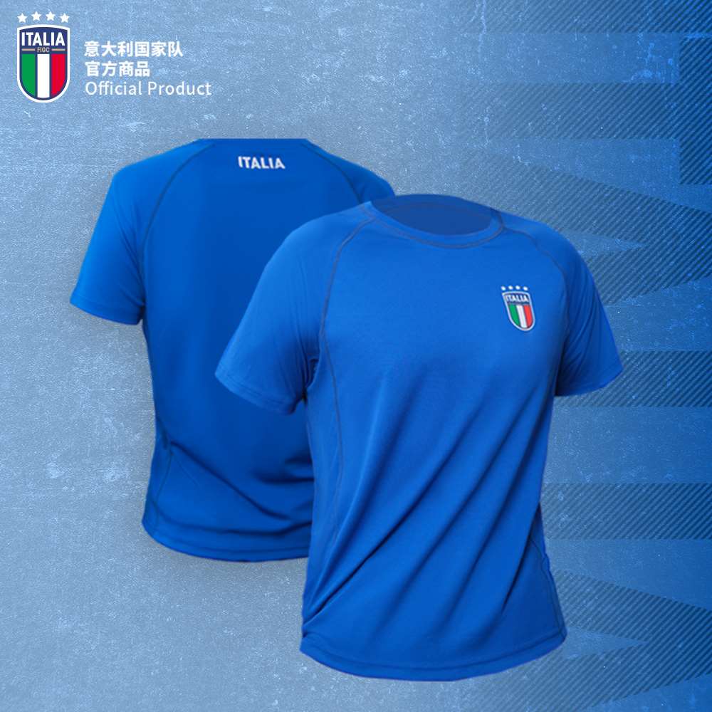 意大利国家队官方商品 | 时尚复古蓝色足球运动短袖速干男女同款