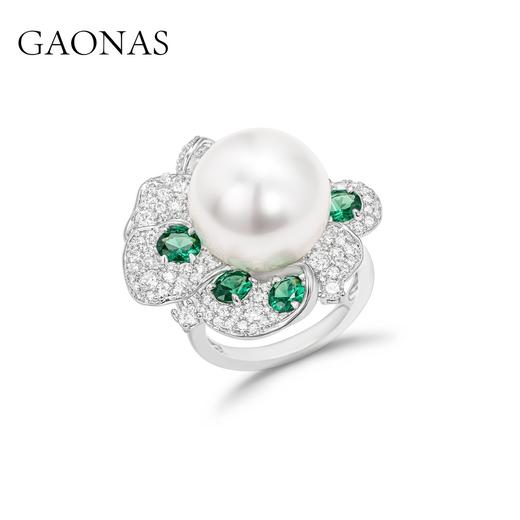 GAONAS 925银锆石戒指 高纳仕  气质优雅绿与珠戒指XJ122200 商品图1