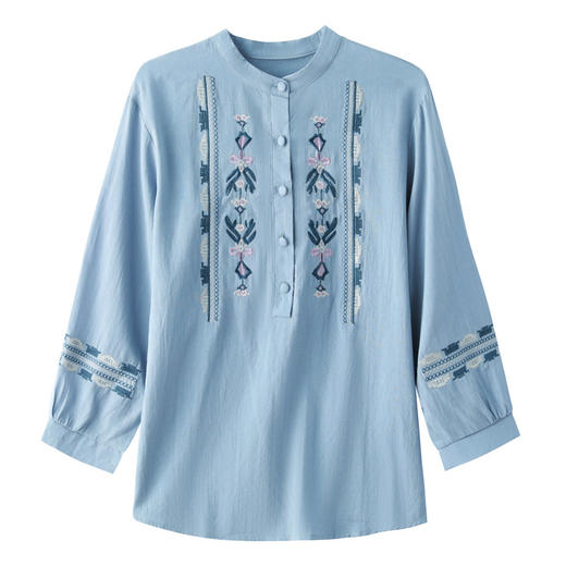 春秋妈妈装气质洋气小衫百搭大码棉麻绣花衬衫上衣KQL-C18T110 商品图4