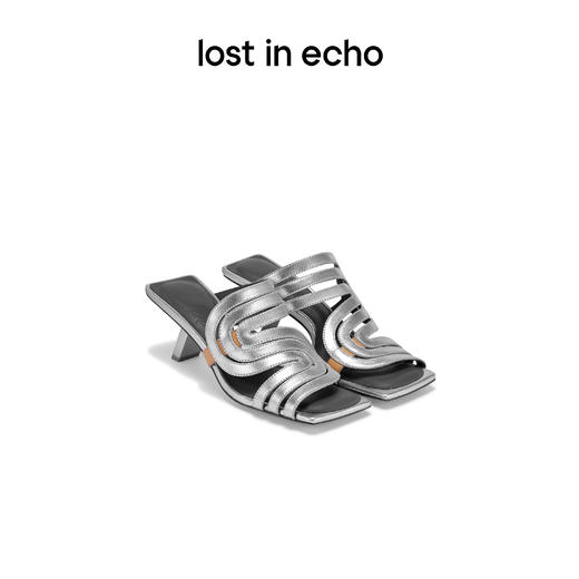 【下架】lost in echo 23春夏新款设计师品牌休闲方头音浪露趾小高跟凉拖 商品图0