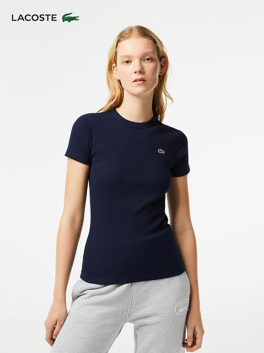 【海南专供价】Lacoste法国鳄鱼女装新款休闲修身舒适纯色圆领T恤TF5538-10 商品图0