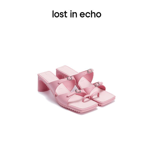 lost in echo设计师品牌小众休闲时尚方头双扣带低跟小高跟凉拖女 商品图0