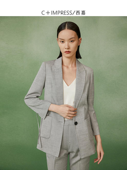 西嘉C+IMPRESS/西嘉原创仿亚麻西装套装女中长款薄款外套休闲套装 商品图0