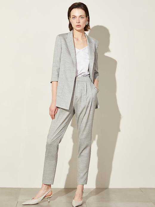 西嘉C+IMPRESS/西嘉原创仿亚麻西装套装女中长款薄款外套休闲套装 商品图1