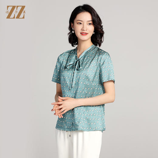 佐尔美夏季新款 桑蚕丝真丝几何图形短袖衬衣女E22CS11 商品图1