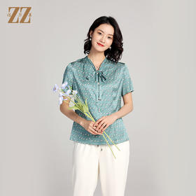 佐尔美夏季新款 桑蚕丝真丝几何图形短袖衬衣女E22CS11