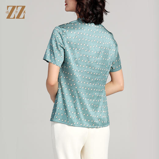 佐尔美夏季新款 桑蚕丝真丝几何图形短袖衬衣女E22CS11 商品图4