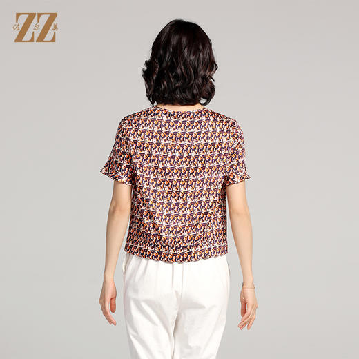 佐尔美夏季新款 时尚碎花桑蚕丝真丝短袖衬衣女E22CS59 商品图4