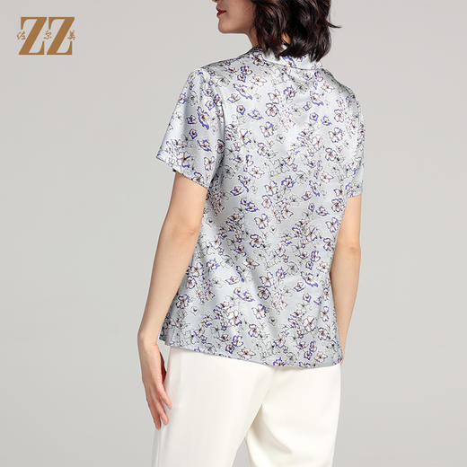 夏季新款 气质桑蚕丝真丝小碎花短袖衬衣女E22CS42 商品图4