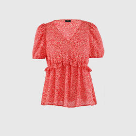 V领断胸抽皱上衣