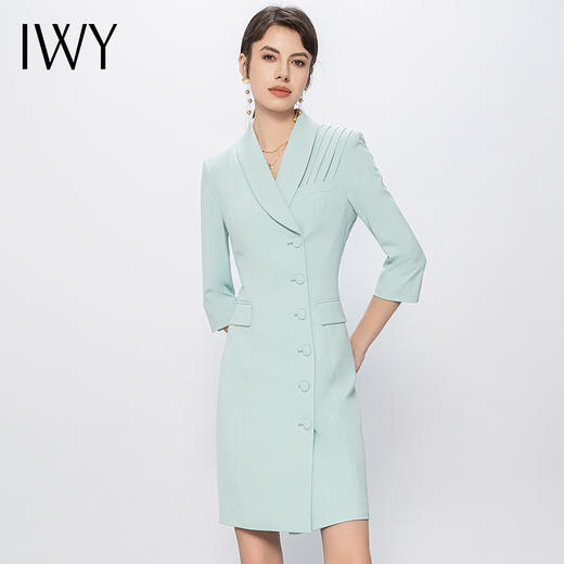 IWY/淡蓝色连衣裙气质女神范播音艺考主持人正装高端时尚职业装Q13131 商品图2