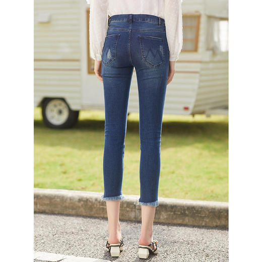 欧芮儿2021冬季新款破洞牛仔裤女 高腰显瘦九分裤网红复古小脚裤 商品图1