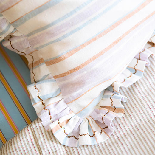 亚麻条纹系列花边枕全荞麦壳纯棉护颈枕 商品图2