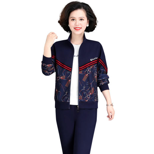 SP50-23239 2023新款中年妈妈秋装运动服套装三件套40岁50中老年女装大码外套 商品图4
