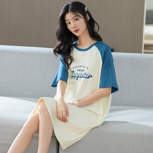 【纯棉睡裙】2023年新款夏季短袖全棉睡衣韩版宽松休闲家居服外穿 商品图2