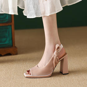 时尚休闲，春夏优雅平头鱼嘴高跟粗跟丝绒凉鞋DZM-2367