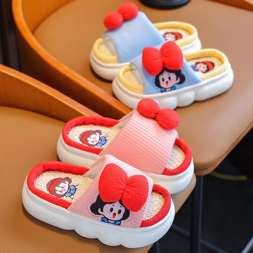 「四款配色！亚麻材质」春夏儿童亚麻拖鞋 女孩公主室内家用防滑亲子四季宝宝地板凉拖鞋童鞋 商品图0