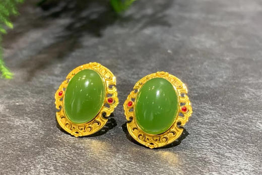 【御珠宫坊】金镶碧玉耳钉 商品图1