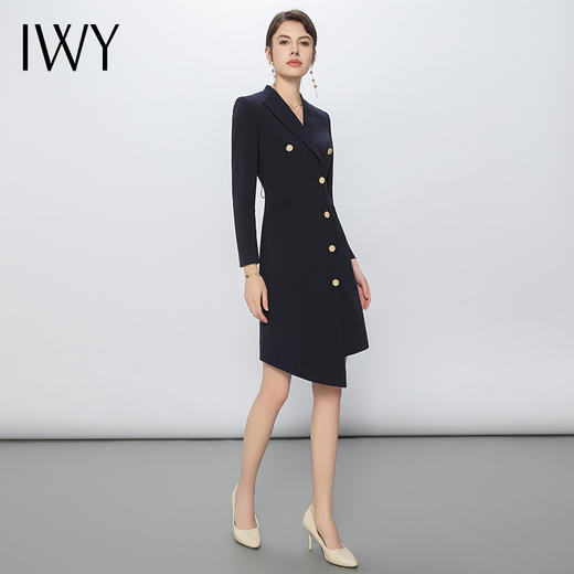 IWY/藏青色设计感西装连衣裙女修身高端商务裙子气质女神范正装Q13107 商品图6