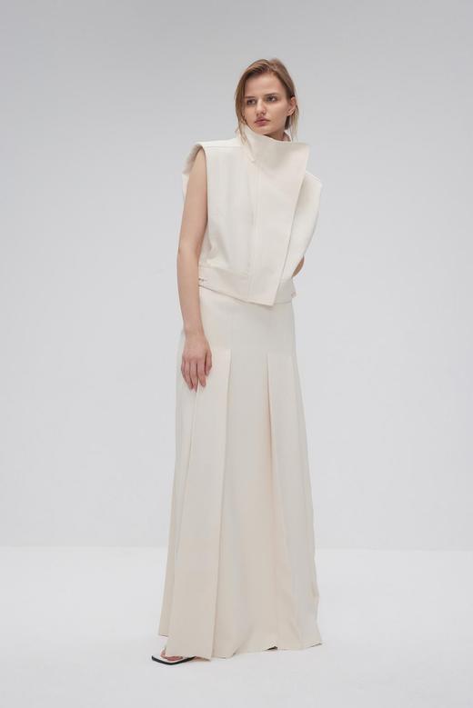 腰贴撞色中长百褶裙 商品图0