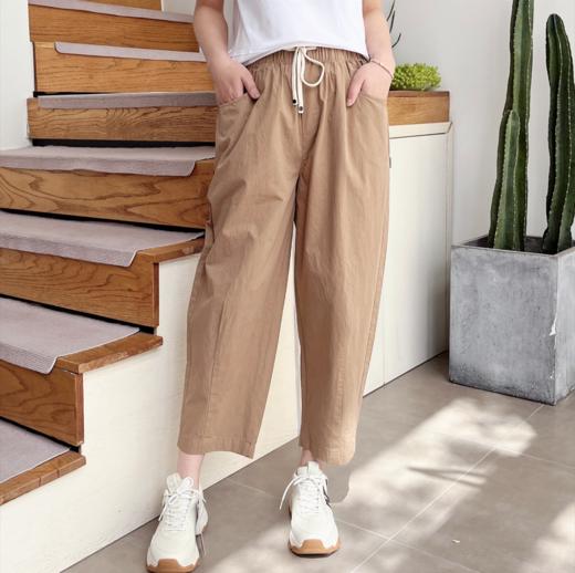 2023新款舒适简约锦棉休闲裤长裤系带松紧腰纯色女裤 商品图0