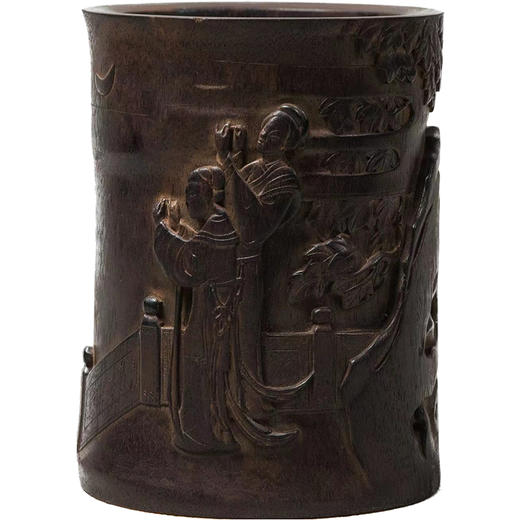 清 紫檀木雕仕女笔筒 商品图5