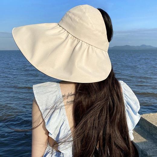黑胶空顶遮阳帽女夏防晒帽子防紫外线遮脸渔夫帽可折叠调节 商品图3