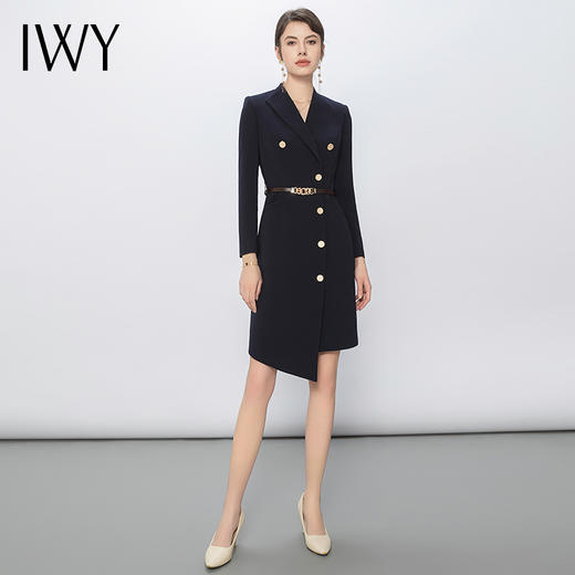 IWY/藏青色设计感西装连衣裙女修身高端商务裙子气质女神范正装Q13107 商品图3