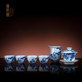 青花松鹿长春6头茶具