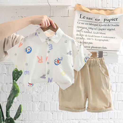 夏季新款叮当猫印花衬衫休闲中裤百搭潮流儿童两件套童装 商品图2